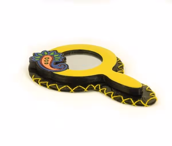 آینه دستی طرح دار چوبی کد MH1002