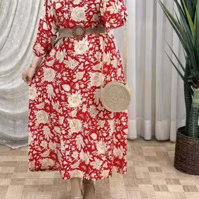 پیراهن ساحلی زنانه نخی مدل گل درشت