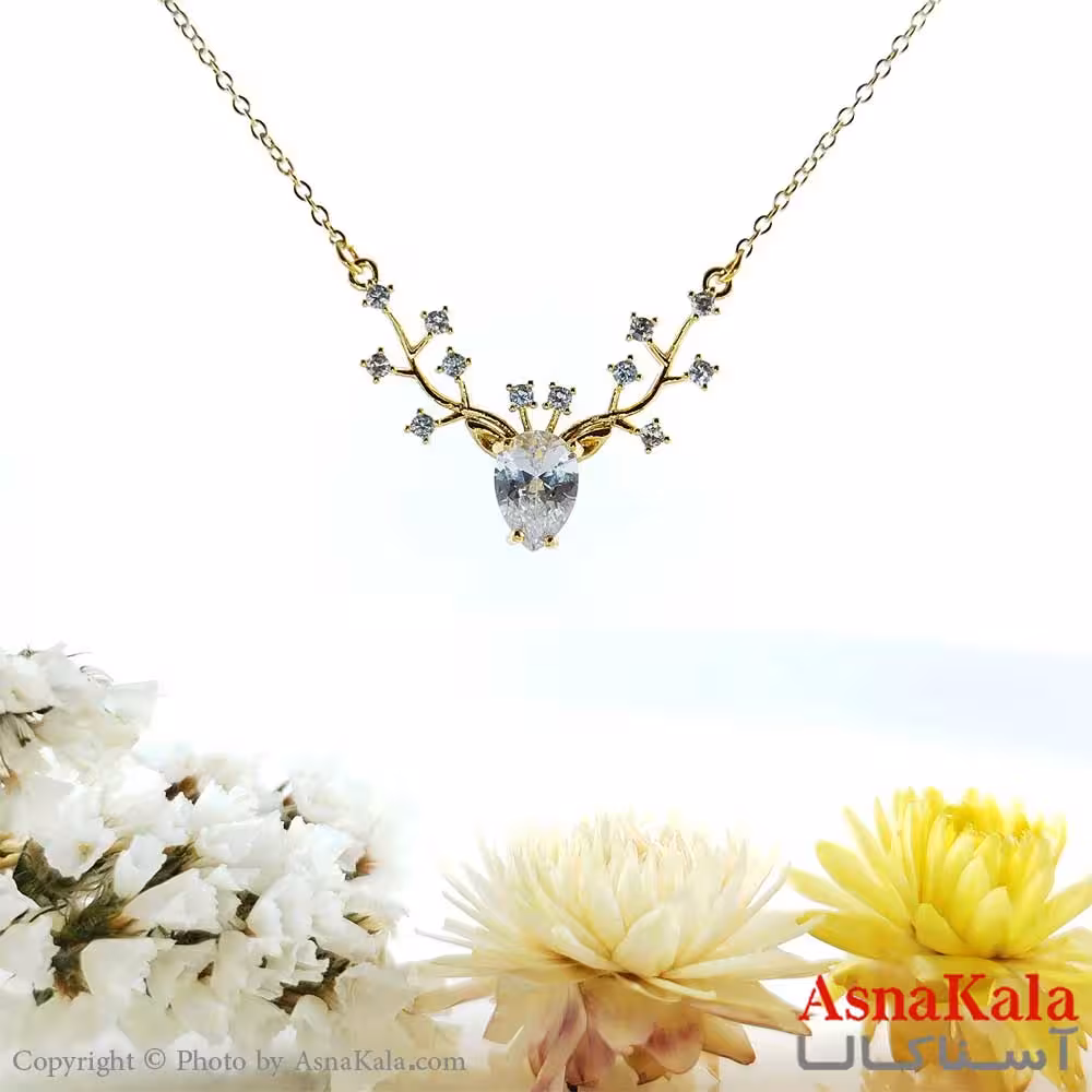 گردنبند زنانه شاخ گوزن طلا یی نگین دار  کد GNB1605W