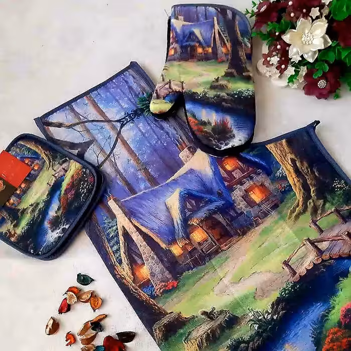 پیشبند جادویی  فانتزی میکروفایبر اعلا طرح دار چاپی  طرح منظره قابلیت جذب فوق العاده ی آب بسیار زیبا  