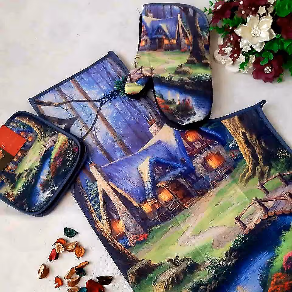 پیشبند جادویی  فانتزی میکروفایبر اعلا طرح دار چاپی  طرح منظره قابلیت جذب فوق العاده ی آب بسیار زیبا  