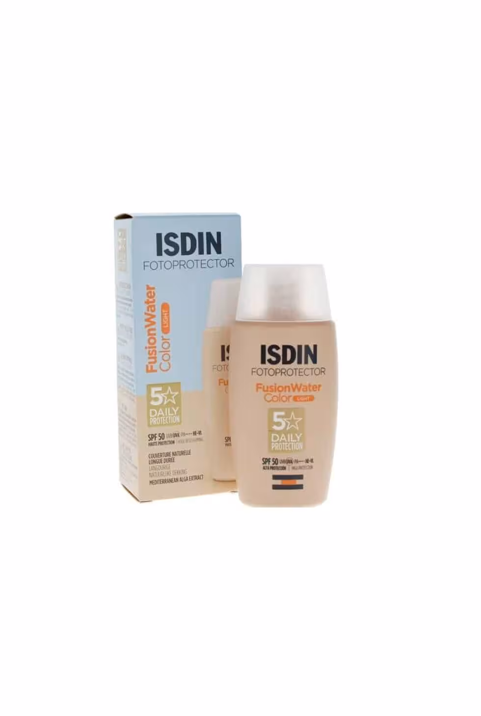ضد آفتاب رنگی ایزدین ISDIN مدل FUSION WATER با SPF  50 رنگ لایت حجم 50 میل