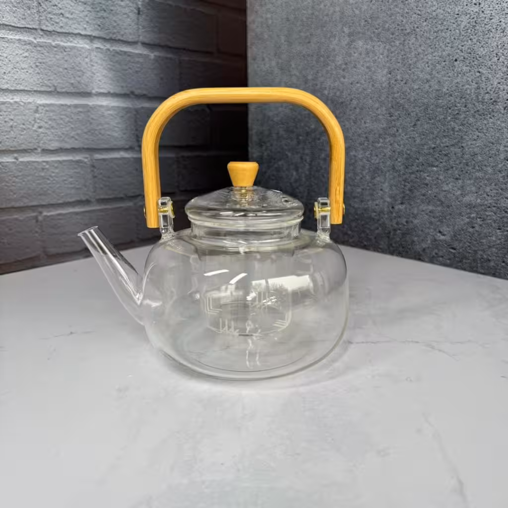 قوری صافی دار پیرکس دسته بامبو