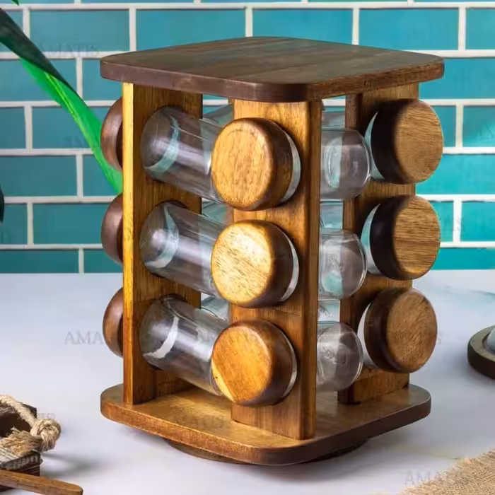 جا ادویه مربعی گردان 12 تایی با چوب رنگ تیره(آکاسیا)کد 99124 از برند لونا رابروود