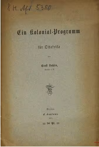 خرید و دانلود نسخه کامل کتاب Ein Kolonial-Programm für Ost-Afrika