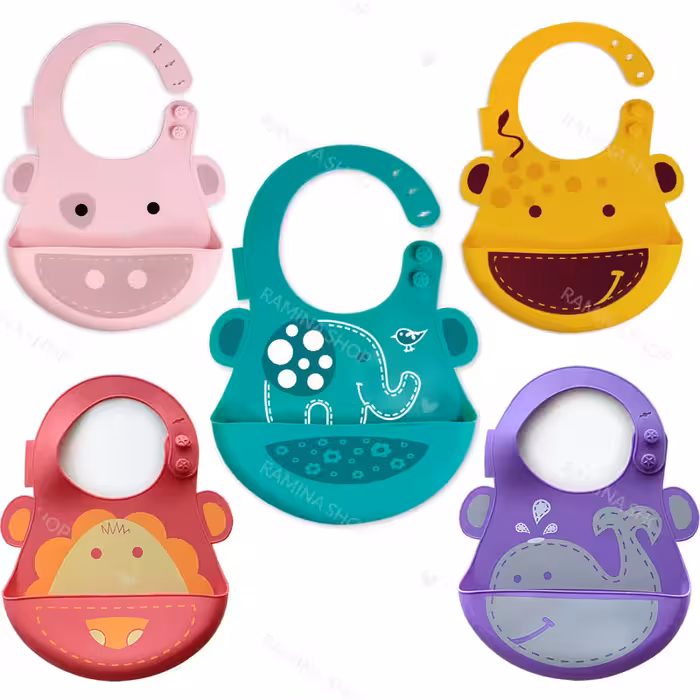 پیشبند سیلیکونی کاسه دار نوزاد طرح حیوانات