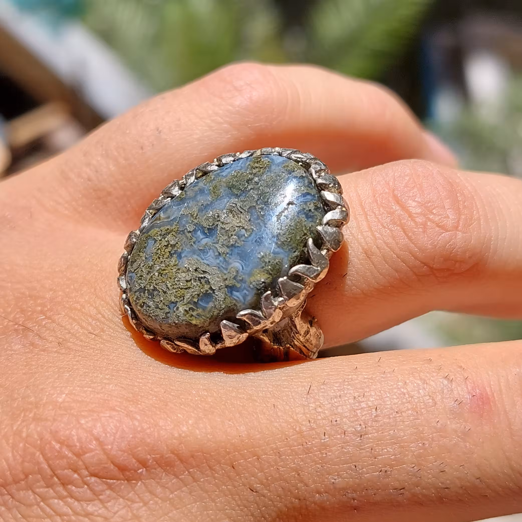 انگشتر عقیق خزه ایی 