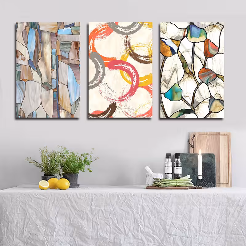 تابلو شاسی دنیای قابطرح نقاشی مدرن مدل SH-1800 مجموعه 3 عددی | دنیای قاب