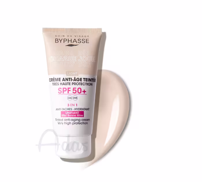 کرم ضد آفتاب و ضد چروک روزانه بایفاس SPF 50، رنگی با تناژ روشن طبیعی LIGHT
