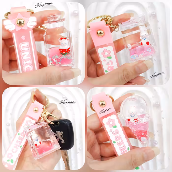 سرکلیدی ( جاسوییچی )  و آویز کیف فانتزی آکواریومی صورتی خرگوشی