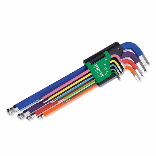 سری آچار آلن 9 عددی 6 گوش سرگرد فوق بلند رنگی تاپ تول مدل GAAL0918