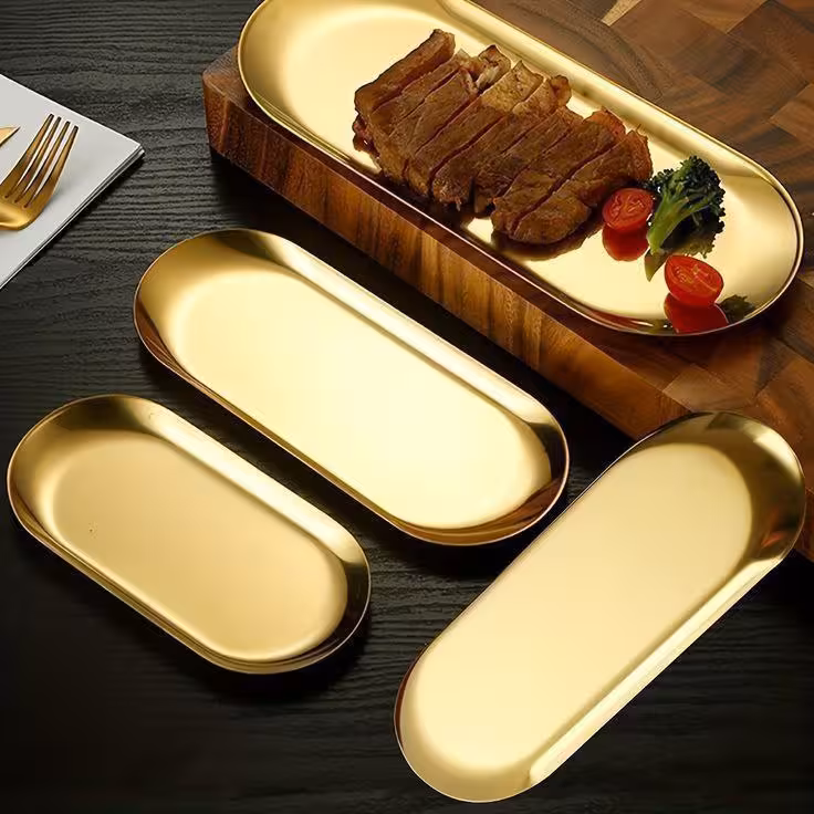 دیس بیضی استیل طلایی 4سایز