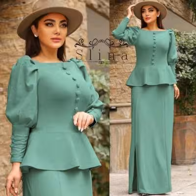 پیراهن زنانه کرپ مدل کت دامن مجلسی کت دامن مزون دوز سایز 34 تا 60