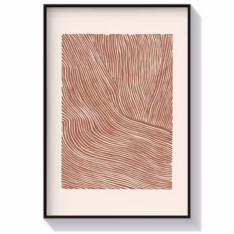 تابلو دکوراتیو مدرن آبستره طرح لاین کات آجری