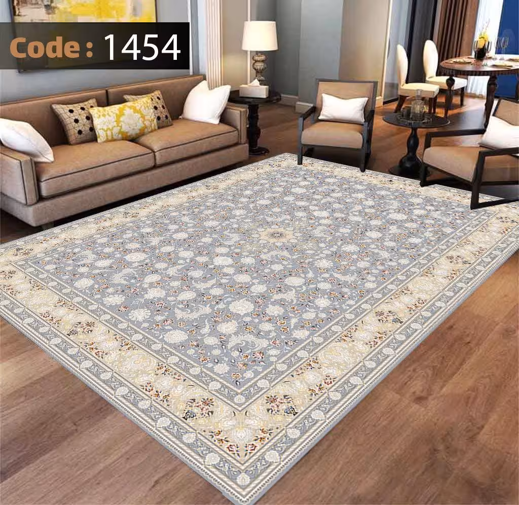 کاورفرش روفرشی دورکشدار گوشه لیفه ای طوسی کرم کد 1454