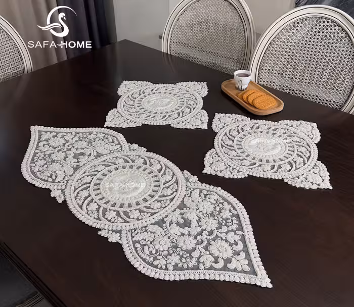 رومیزی جدید مخمل مروارید دوزی 3 تکه طرح ستاره