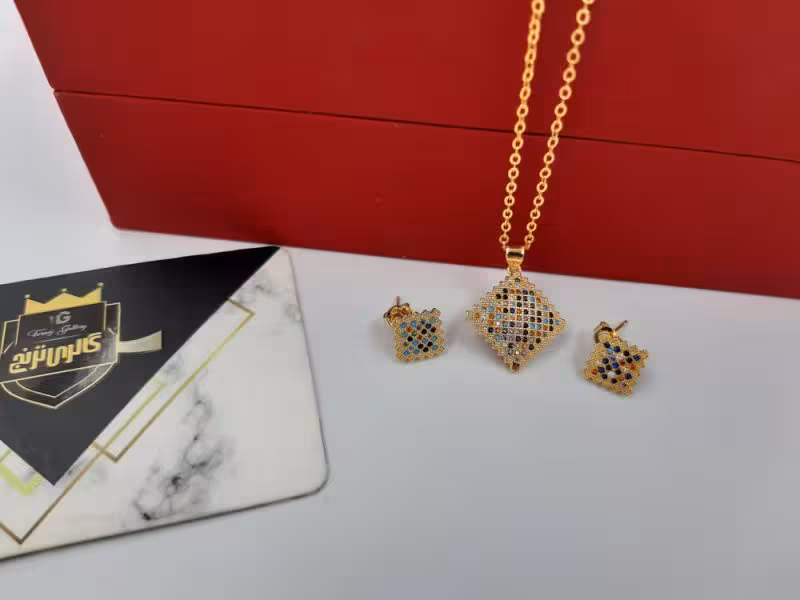 نیم ست مربعی نگین رنگی