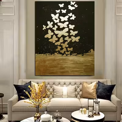 تابلو نقاشی ورق طلا طرح پروانه و شب کد 420