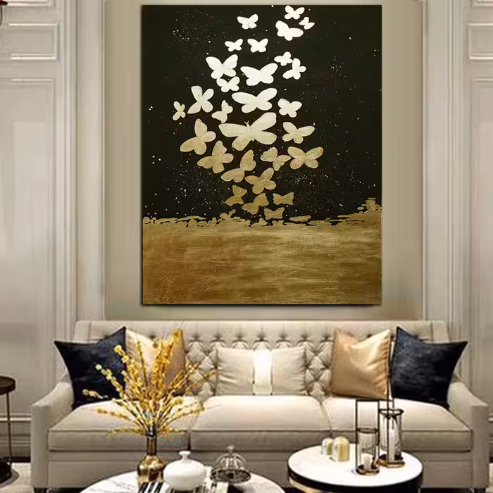 تابلو نقاشی ورق طلا طرح پروانه و شب کد 420