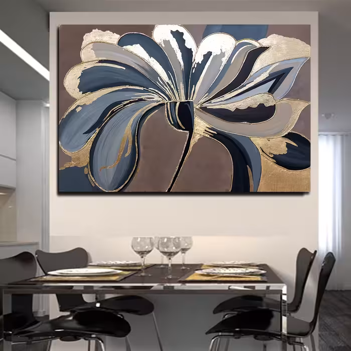 تابلو نقاشی ورق طلا طرح گل دکوراتیو مدل نقش برجسته کد 255