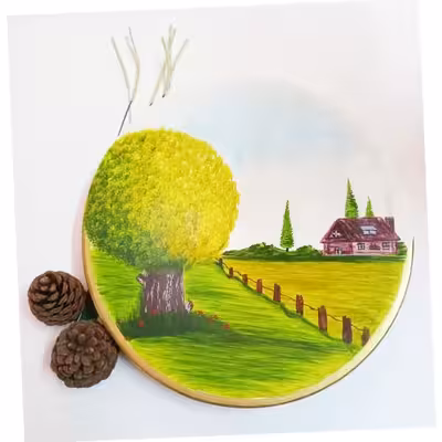 بشقاب دیوارکوب سفالی طرح دشت زیبای من کد 14 مجموعه 3 عددی