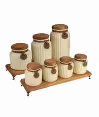 ست پاسماوری و ادویه 7 پارچه درب چوبی گلس کالر رنگ کرم (شهرستان(تیپاکس)و پیک(تهران))