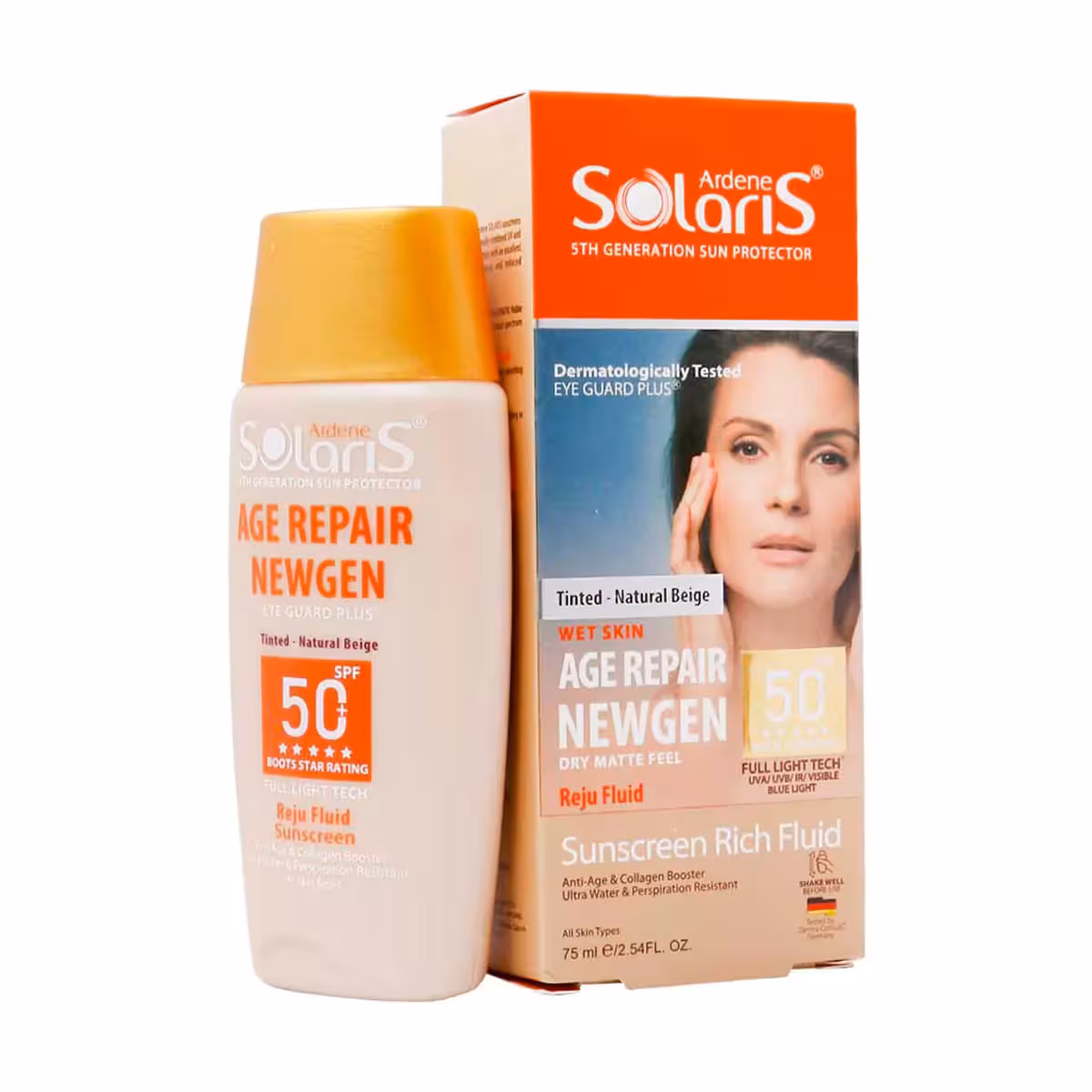 فلوئید رنگی ضد آفتاب و ضد چروک spf50 مدل ایج ریپیر نیوژن حجم 75 میلی لیتر سولاریس آردن