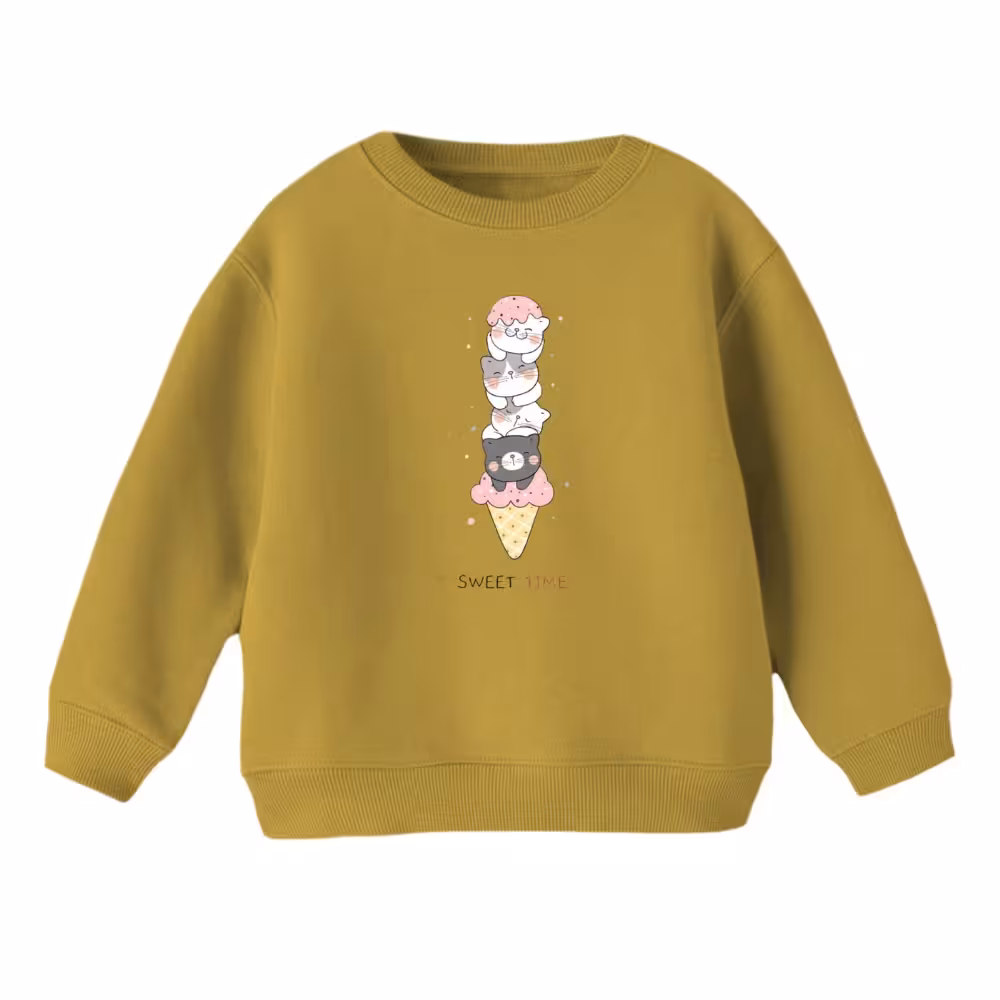 سویشرت بچگانه مدل بستنی گربه ای رنگ کرم