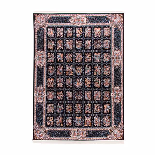 فرش ماشینی دنیای فرش کد 1057 زمینه سورمه ای