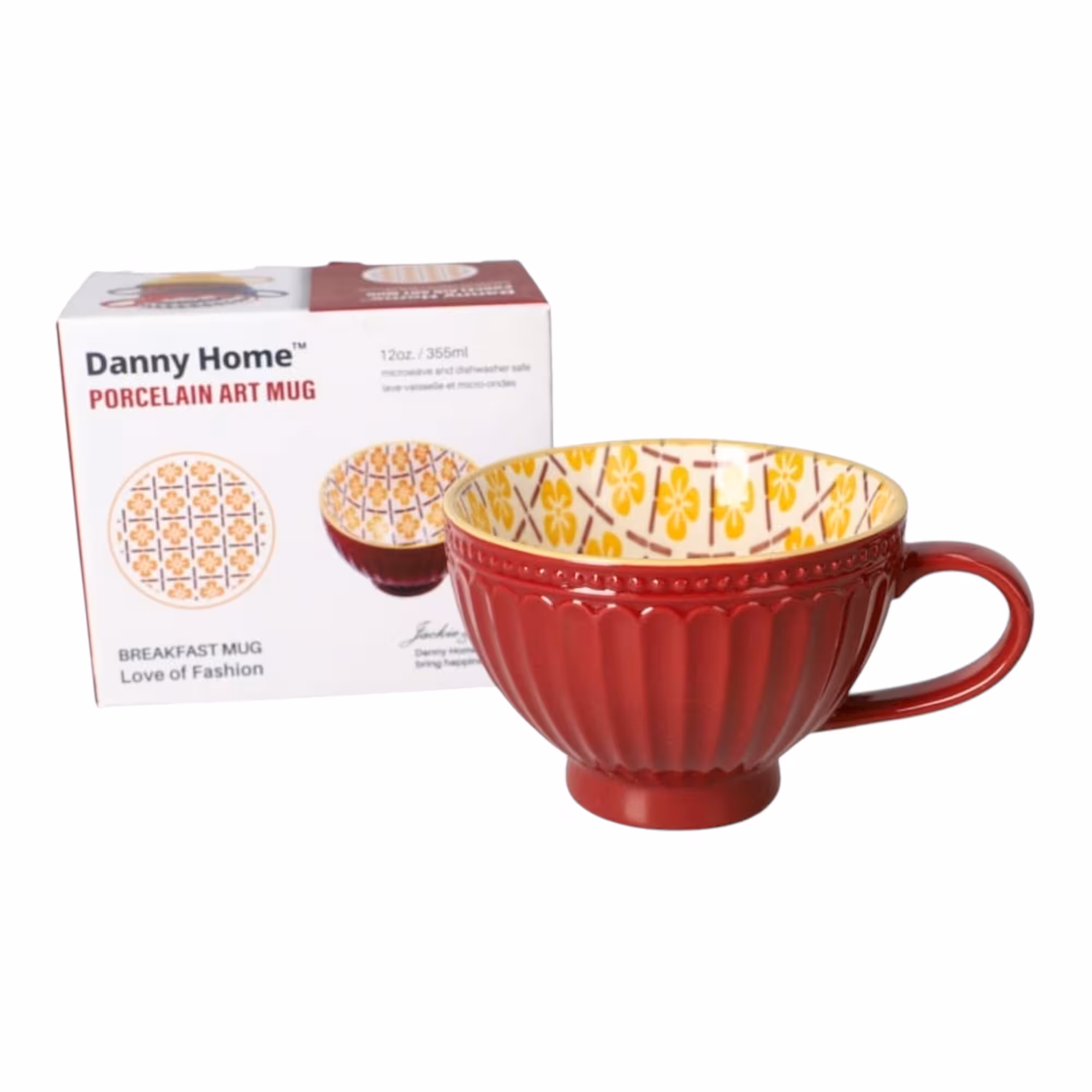 فنجان لته‌خوری دنی‌هوم (Danny Home) طرح شیار‌دار قرمز داخل گل زرد