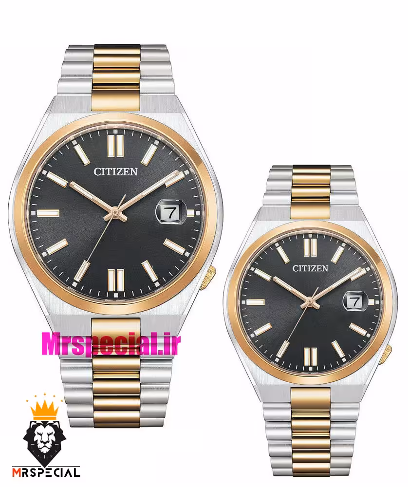 ساعت سیتیزن ست مردانه و زنانه مدل سویوسا کوارتز دورنگ طلایی صفحه مشکی 021326 CITIZEN TSUYOSA