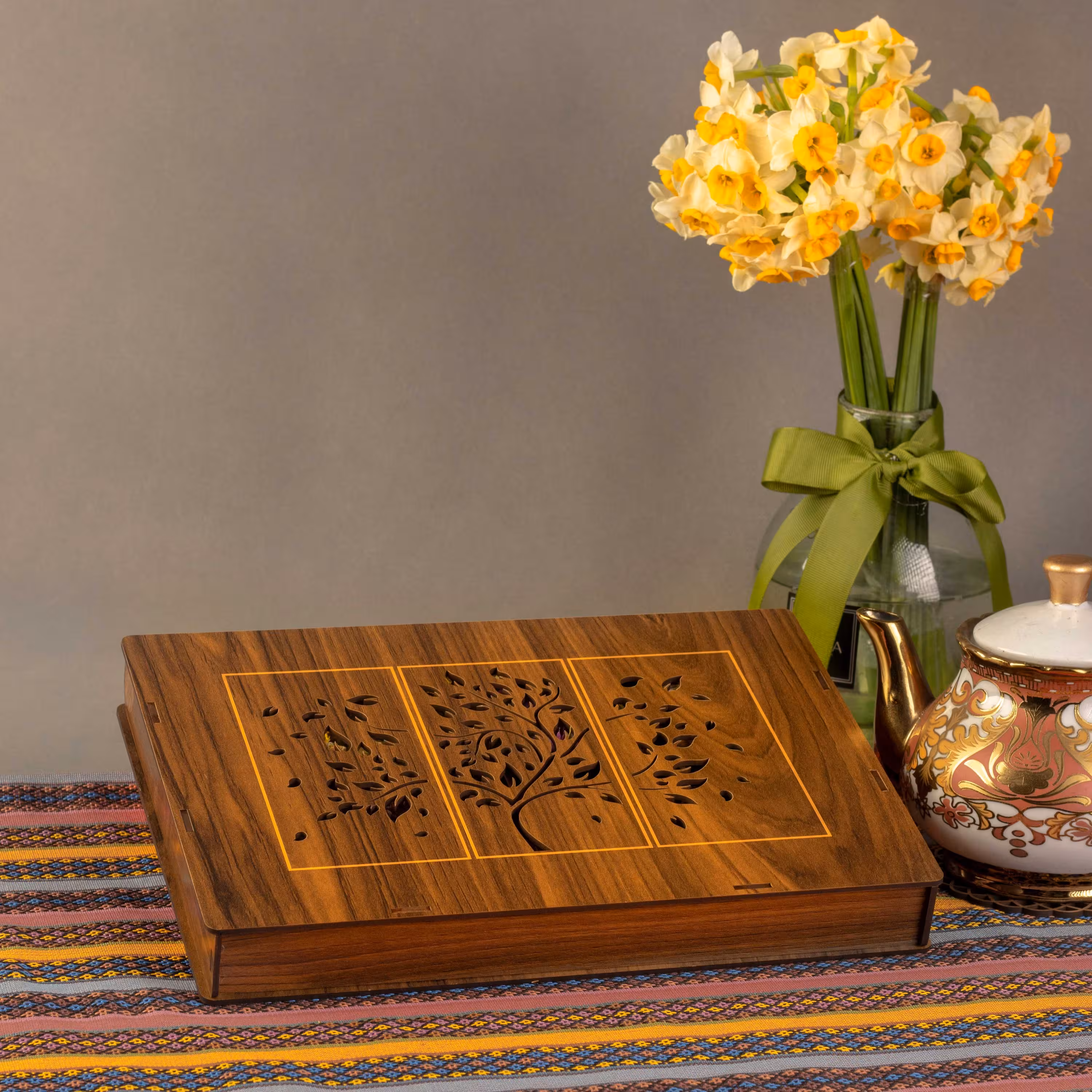 جعبه و باکس پذیرایی چوبی مدل خاطره جهت دکوراسیون و هدیه مناسب دمنوش و آجیل و ...