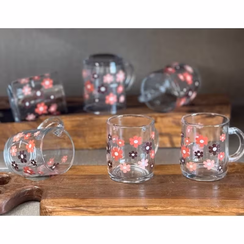 لیوان 6 عددی گلدار بلور کاوه | amazonchi