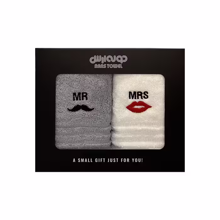 حوله دستی ارس مدل Mr and Mrs سایز 40x60 بسته 2 عددی | کالا مکس