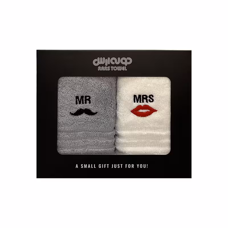 حوله دستی ارس مدل Mr and Mrs سایز 40x60 بسته 2 عددی | کالا مکس
