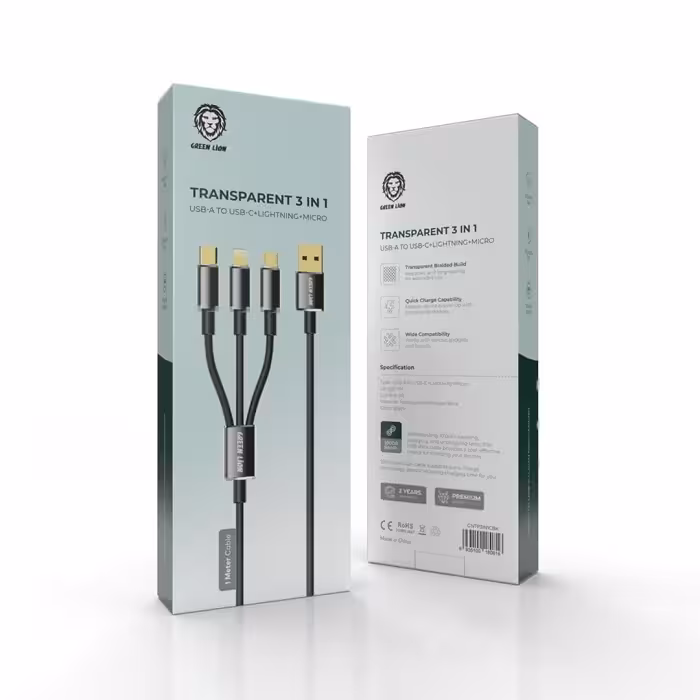 کابل 3در1 شفاف گرین لاین TRANSPARENT 3IN1