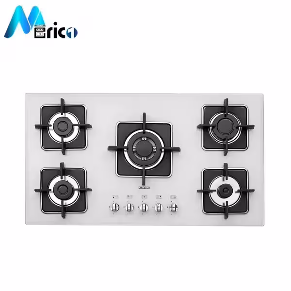 گاز رومیزی استیل البرز کد G5960W پنج شعله شیشه سفید