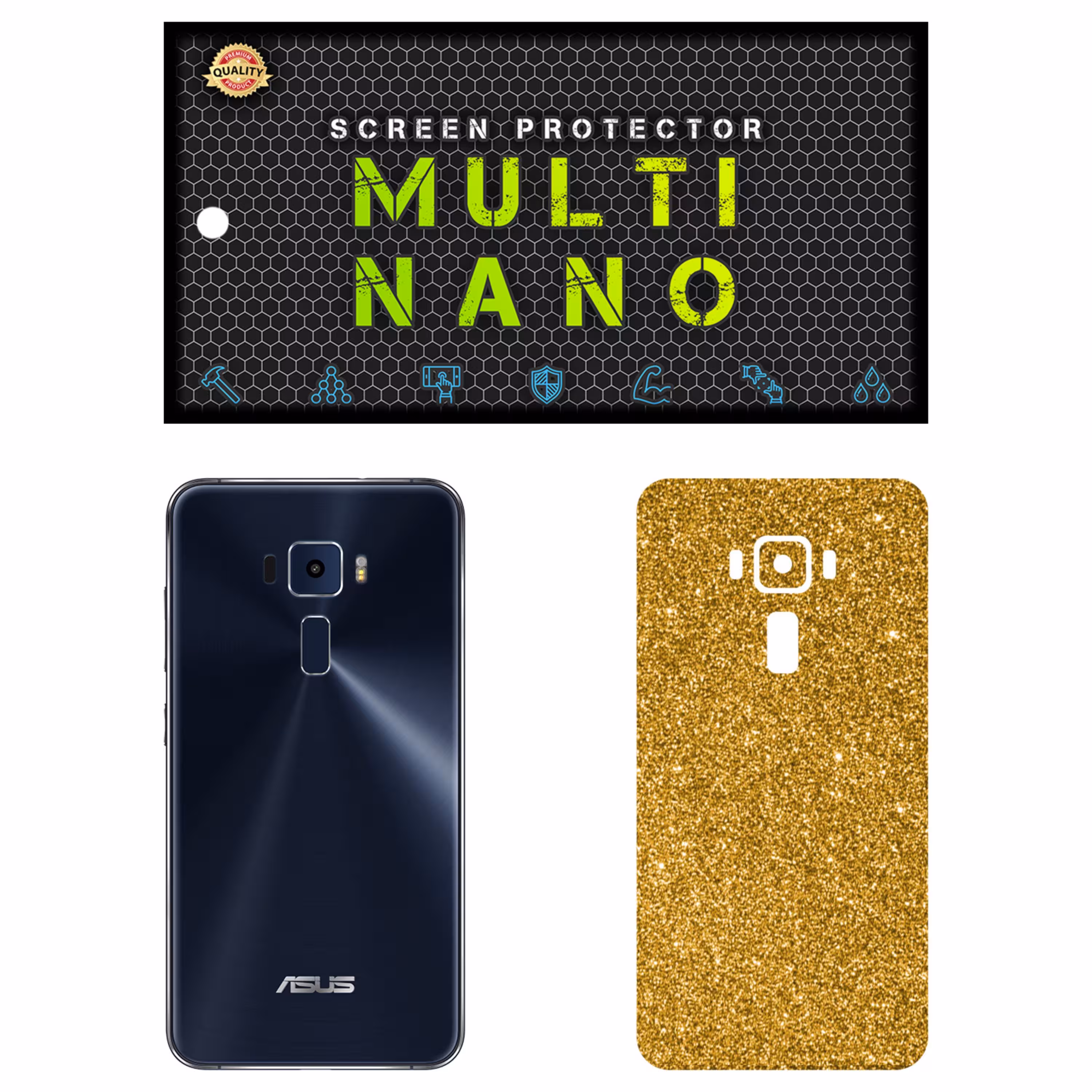 برچسب پوششی MultiNano مدل X-G1F-Gold برای پشت موبایل ایسوس Zenfone 3 - 5.5inch