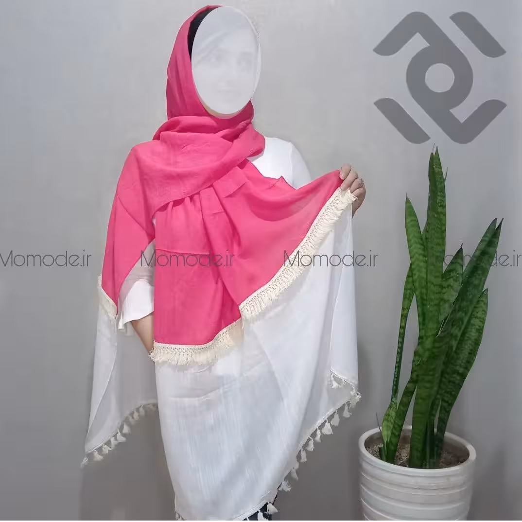 شال مزونی نخی دو رنگ سرخابی سفید