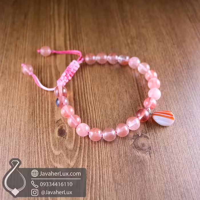 دستبند چری کوارتز صنعتی با آویز سنگ عقیق لایه‌ای طبیعی جواهرلوکس _ کد 401078