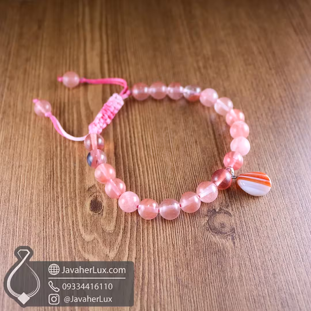 دستبند چری کوارتز صنعتی با آویز سنگ عقیق لایه‌ای طبیعی جواهرلوکس _ کد 401078