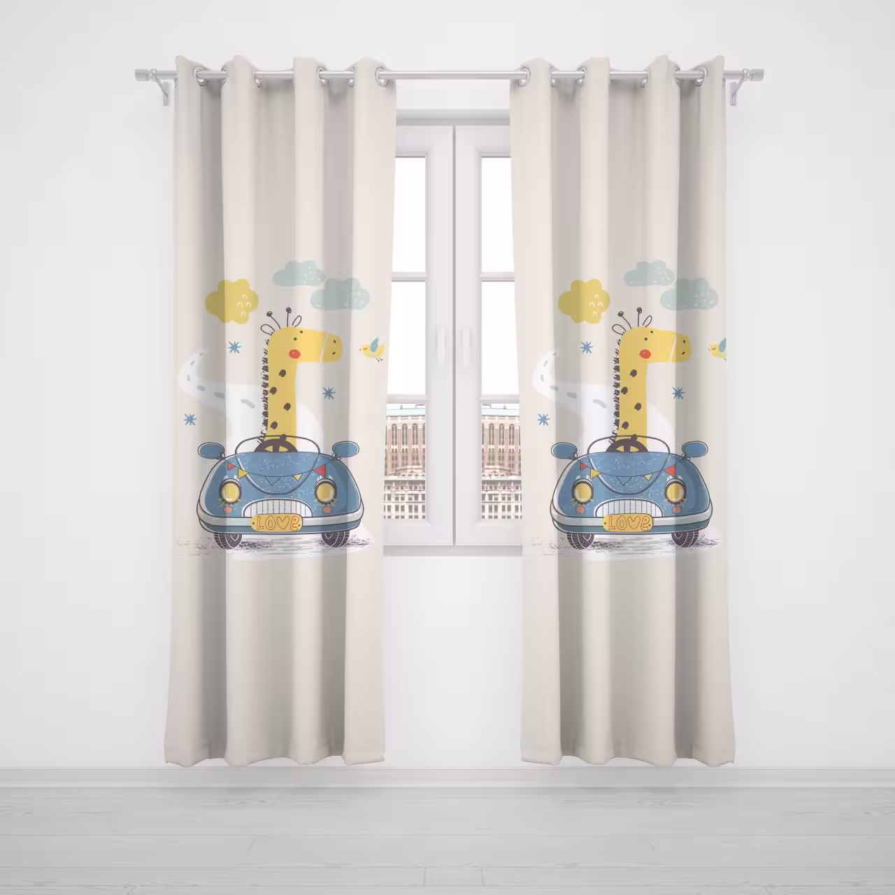 پرده پنلی بچگانه طرح زرافه راننده کد A2723