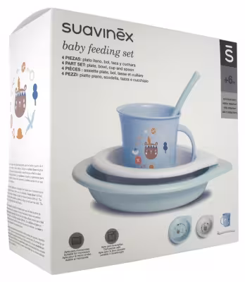 سرویس ظرف غذای کودک سواوینکس اصل اسپانیا رنگ سفید – ابی  suavinex