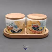 مرباخوری دو عددی با سینی چوبی طرح یک