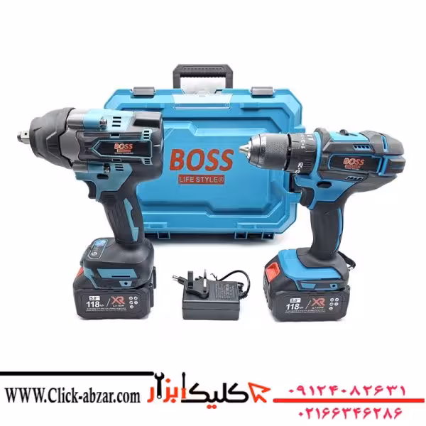 مجموعه دو عددی دریل شارژی چکشی و بکس شارژی براشلس باس