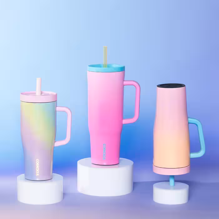 لیوان مسافرتی دسته دار 650ml کورکسیکل (صورتی دو رنگ) Corkcicle Leakproof Cruiser Insulated Tumbler with Straw Lover, 650ml
