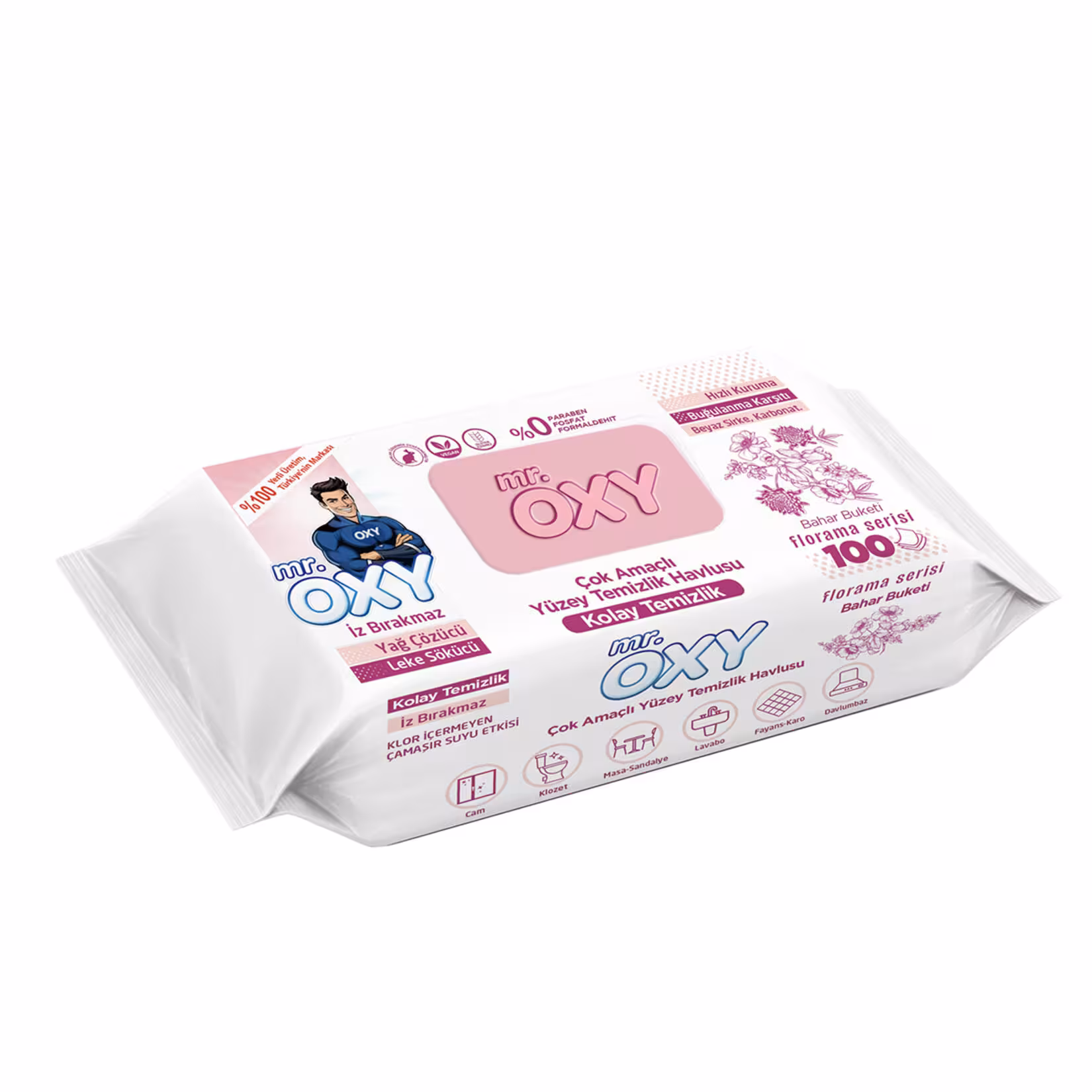 دستمال مرطوب همه کاره مستر اوکسی Mr.oxi با رایحه شکوفه گیلاس بسته 100 عددی
