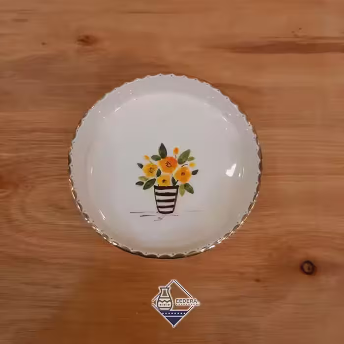 دیس گرد کوچک لبه دار طلا طرح گل و پرنده طرح نه
