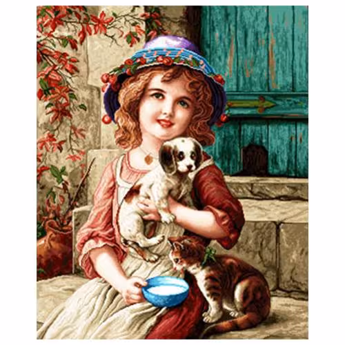 نخ و نقشه فرانسوی طرح دختروگربه کد 24264