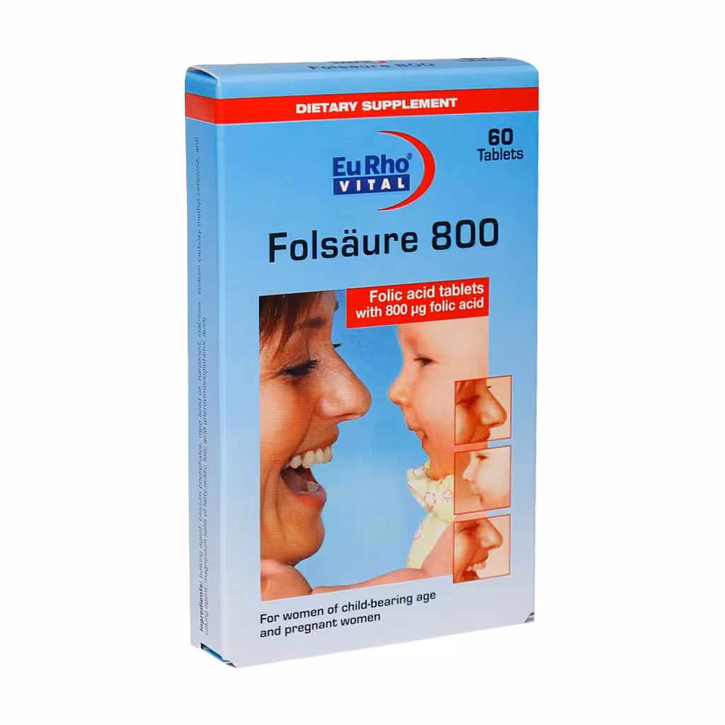 قرص فولیک اسید 800 یوروویتال 60 عدد EuRho Vital Folic Acid 60 Caps
